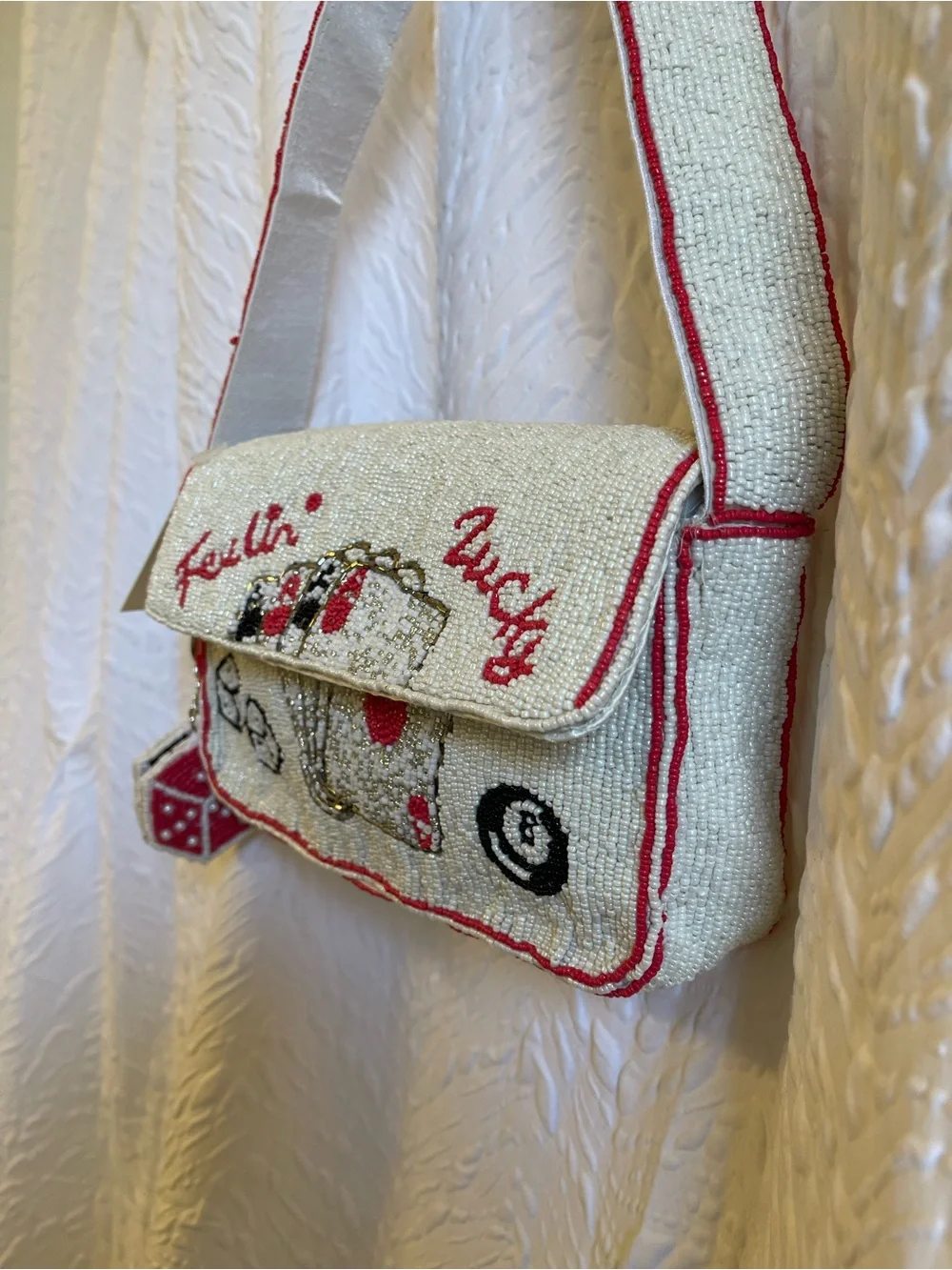 Sol & Mer White Beaded Lucky Dice & Cards Shoulder Bag - NWT **